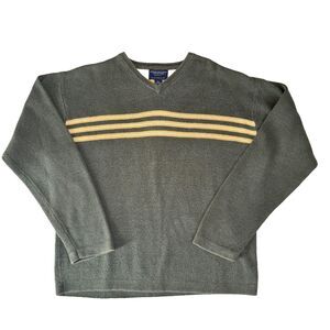 Vtg 90s American Eagle V- Neck Sweater Mens L Green Stripe Pullover Retro Preppy